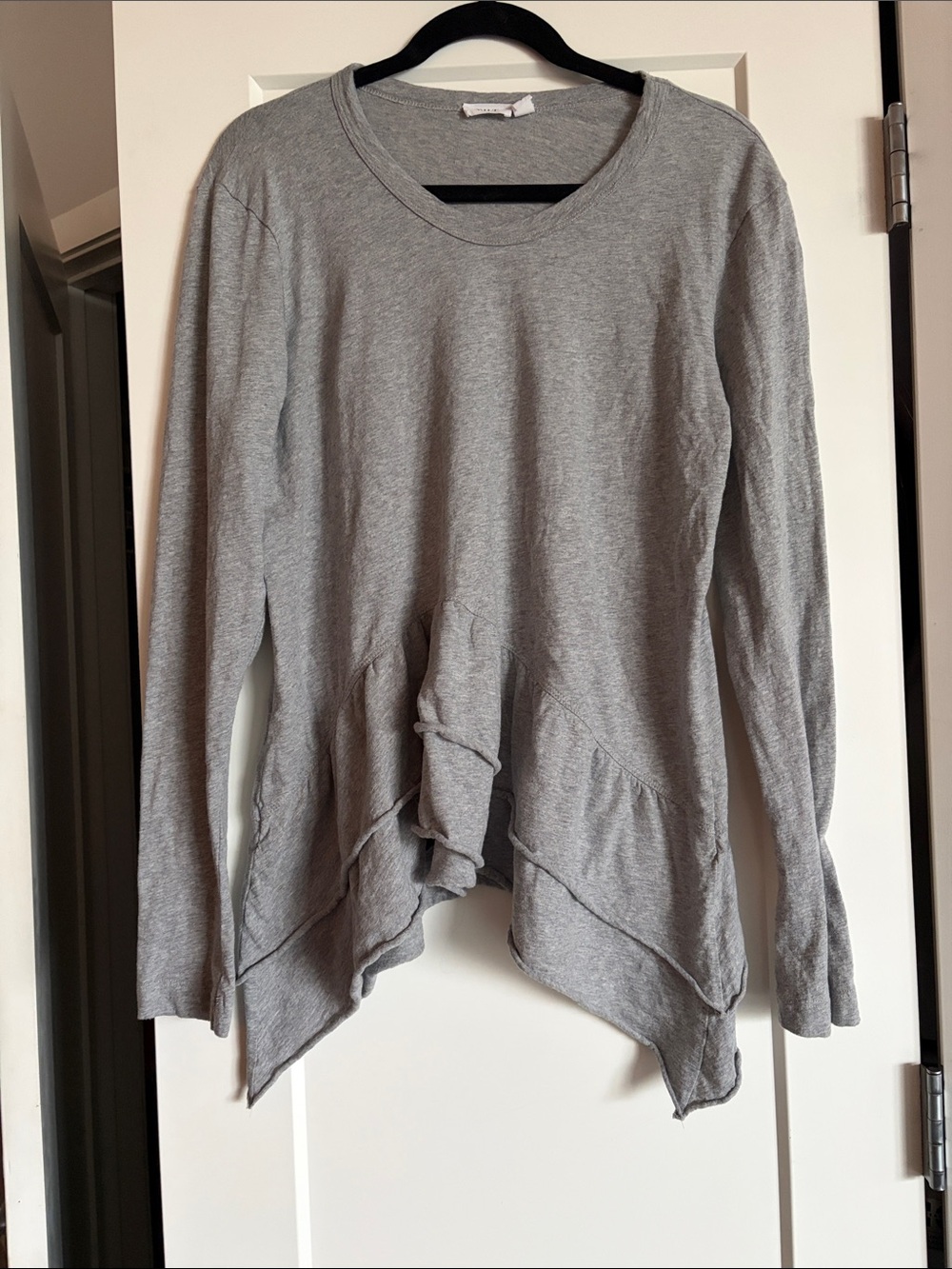 Wilt brand grey long sleeve with 2 tier ruffled high low bottom hem